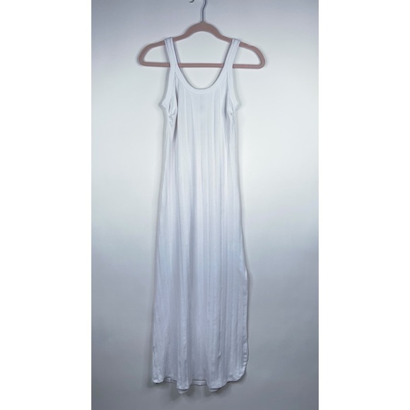 Vitamin A White Ribbed Maxi Dress Side Slit Coastal Bridal Minimal New Size XS - Picture 1 of 13